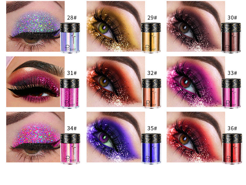 Pudaier Monochrome Eyeshadow Glitter Sequins Mermaid Princess Pearlescent Easy-to-Color 36 Colors Eyeshadow