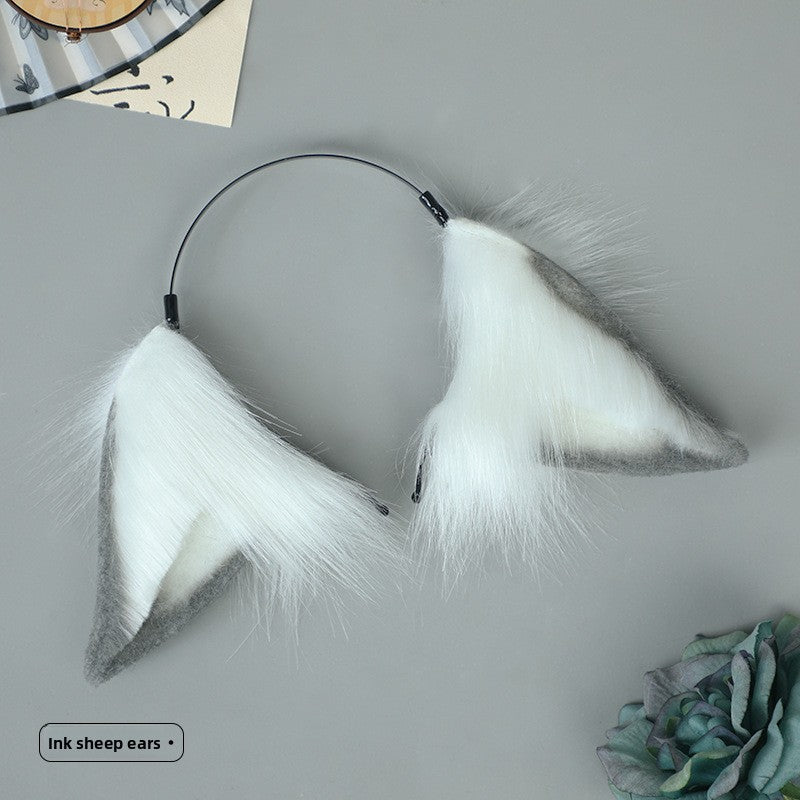 Handmade Realistic Animal Ear Headband Ancient Style Ink Painting Hair Accessories Plush Fox Ear Headwear Cat Ear Sheep Ear Comic Con Props Hairband