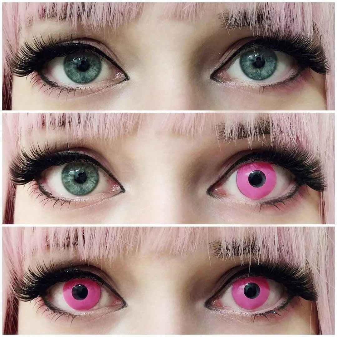 1Pair/2Pces Pink Block Contact Lenses Colored Cosmetic Beauty Contact Lens For Dark Eye Lens 14.2mm