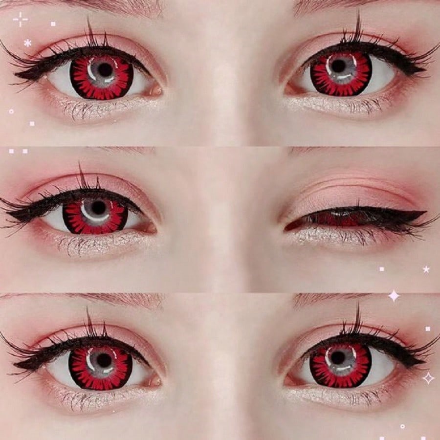 1 par/2 lentes de contacto rojos de color cosmético de belleza para ojos oscuros de 14,2 mm