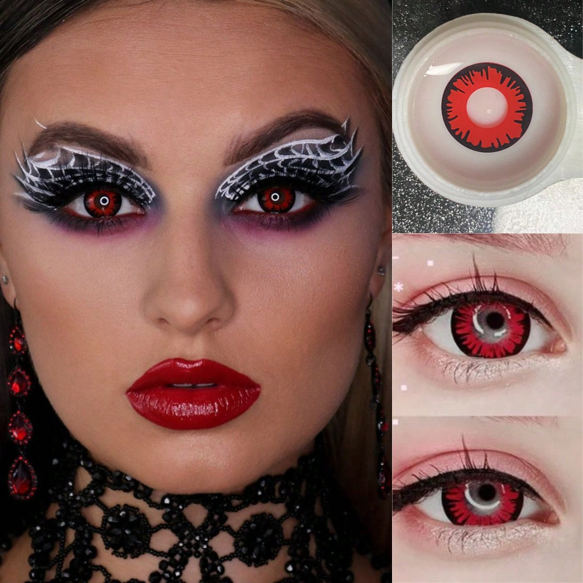 1 par/2 lentes de contacto rojos de color cosmético de belleza para ojos oscuros de 14,2 mm