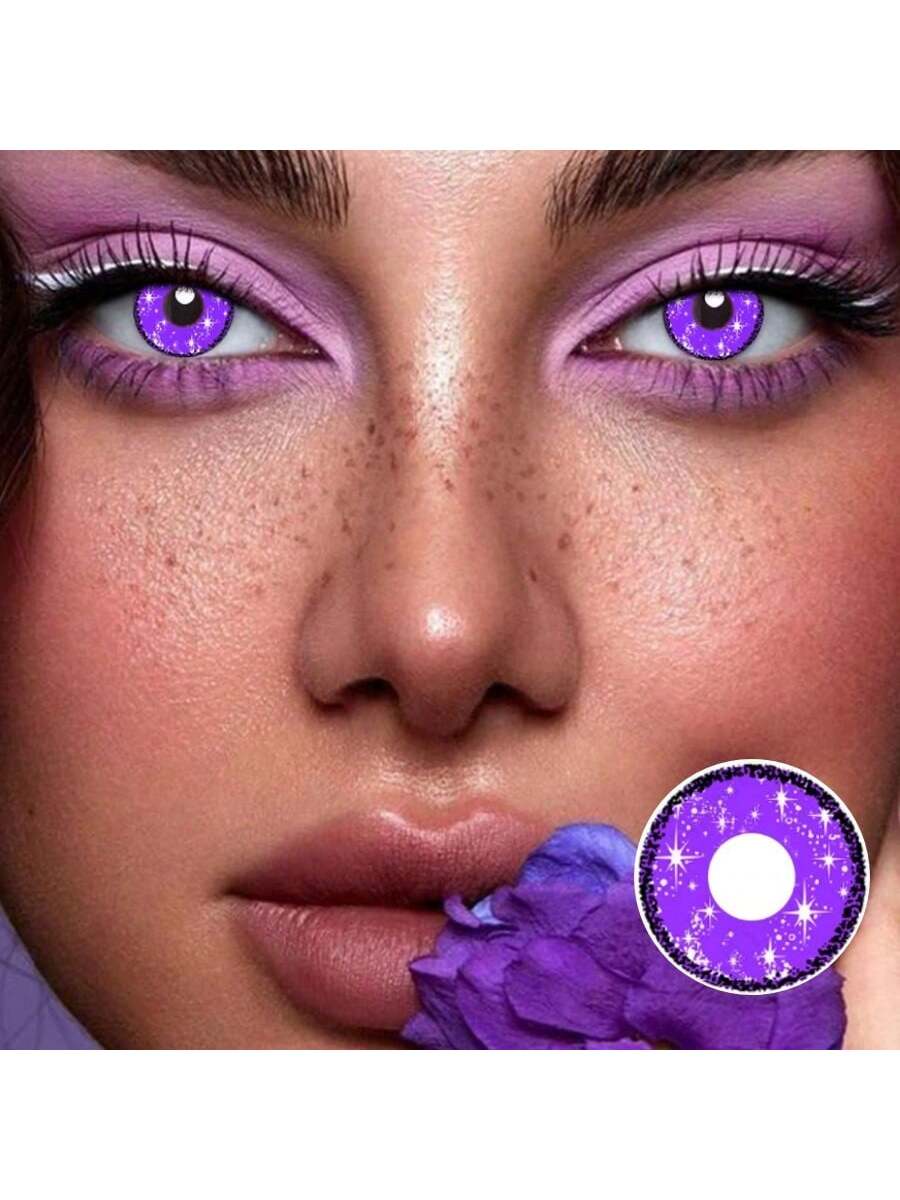 1pair/2Pces Midisummer Starry Sky Purple Yellow Contact Lenses Colored Cosmetic Beauty Contact Lens For Dark Eye Lens 14.2mm