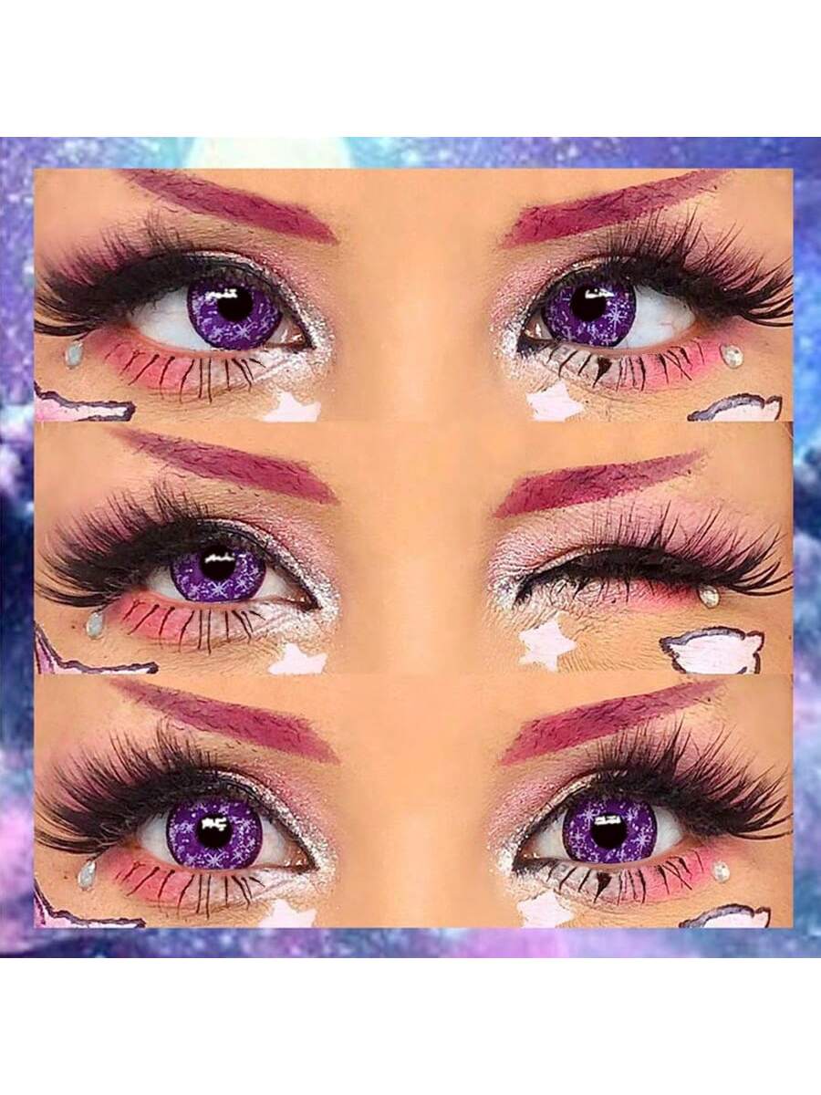 1pair/2Pces Midisummer Starry Sky Purple Yellow Contact Lenses Colored Cosmetic Beauty Contact Lens For Dark Eye Lens 14.2mm