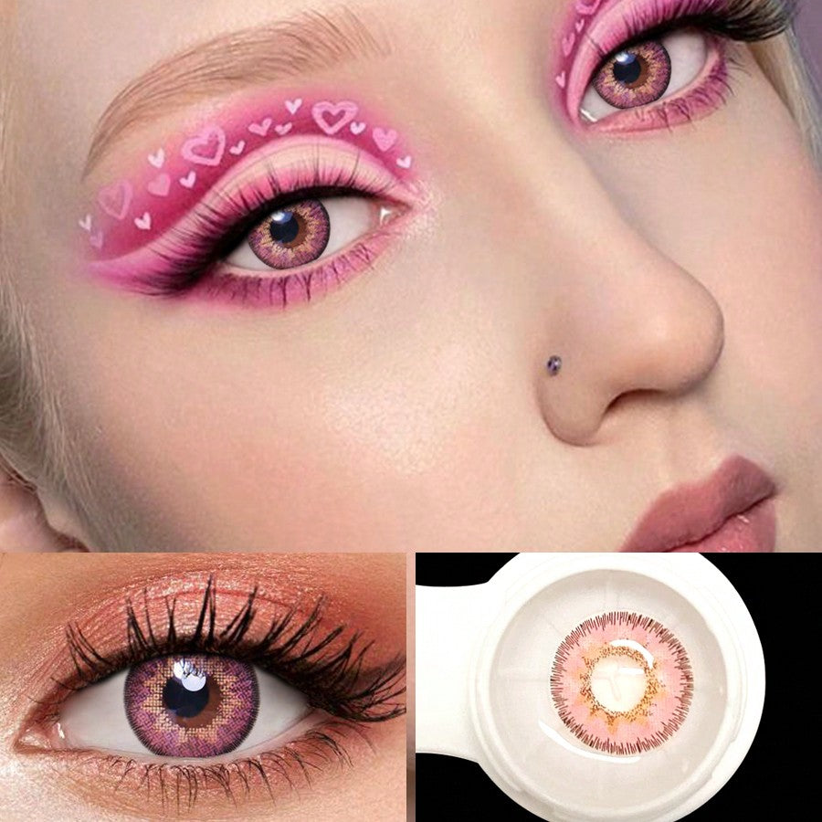 1Pairs/2Pces Wild Pink Contact Lenses Colored Cosmetic Beauty Contact Lens For Dark Eye Lens 14.2mm