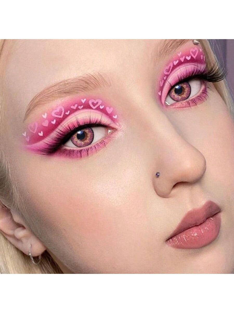 1Pairs/2Pces Wild Pink Contact Lenses Colored Cosmetic Beauty Contact Lens For Dark Eye Lens 14.2mm