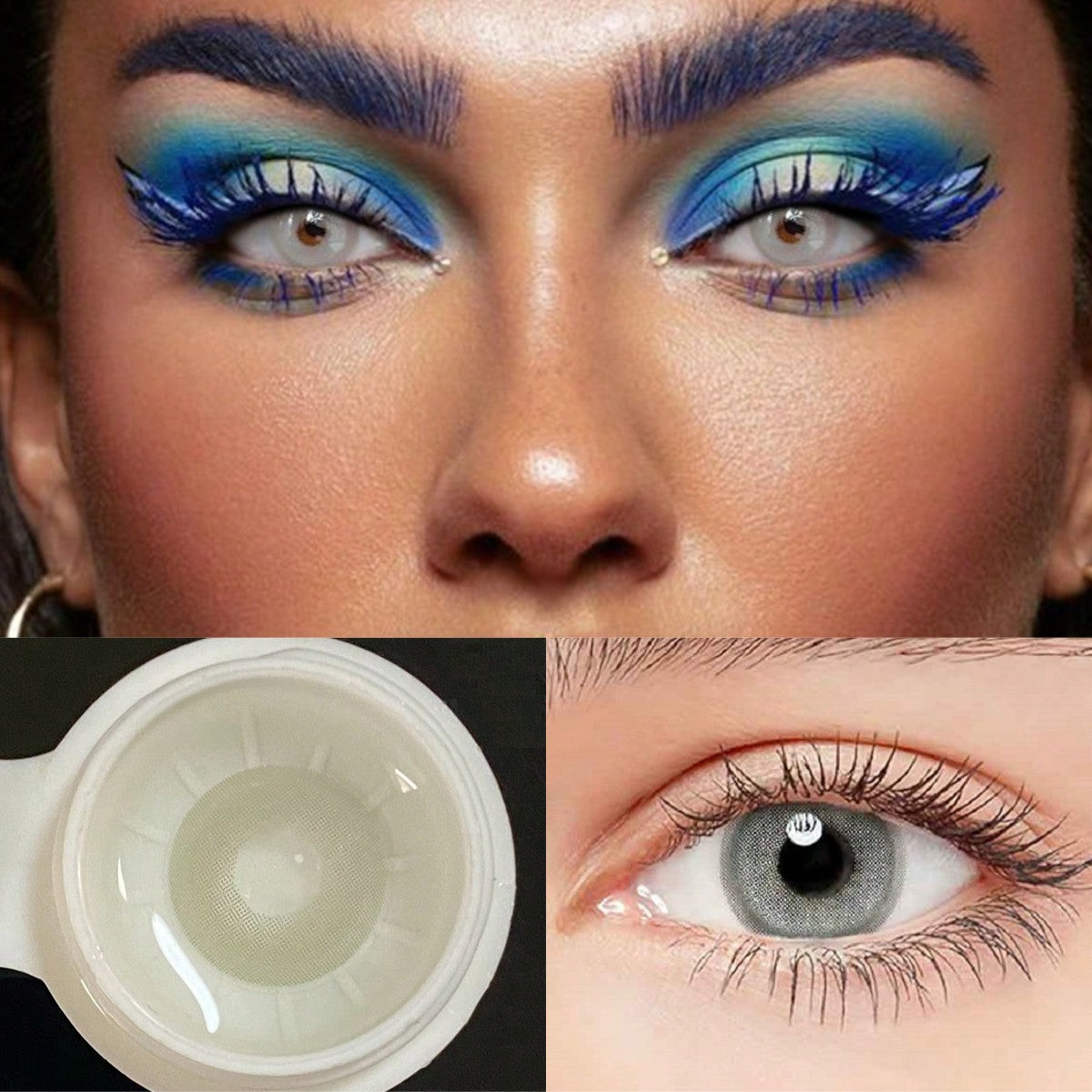 1 par/2 lentes de contacto de color blanco grisáceo helado desechables por 1 año