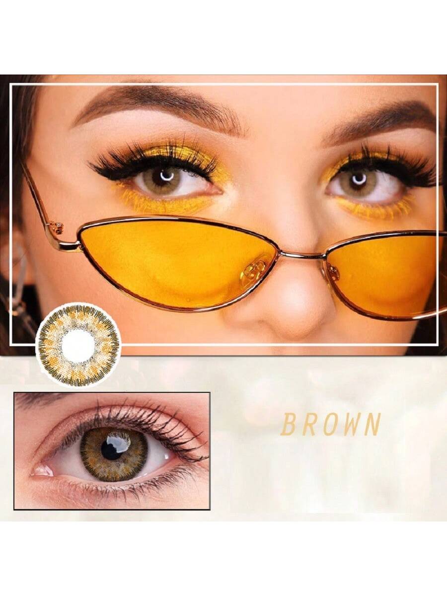 1 par/2 piezas de elegantes lentes de contacto de color marrón desechables de 1 año de 14,2 mm