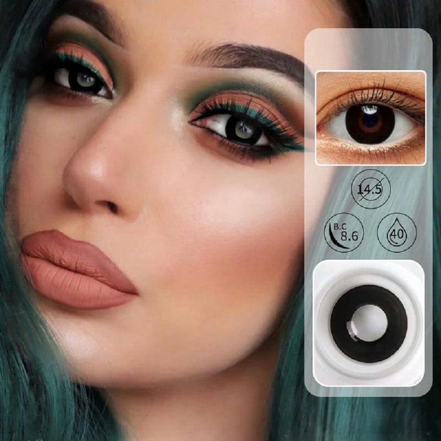 1Pair/2Pces Pink Block Contact Lenses Colored Cosmetic Beauty Contact Lens For Dark Eye Lens 14.2mm