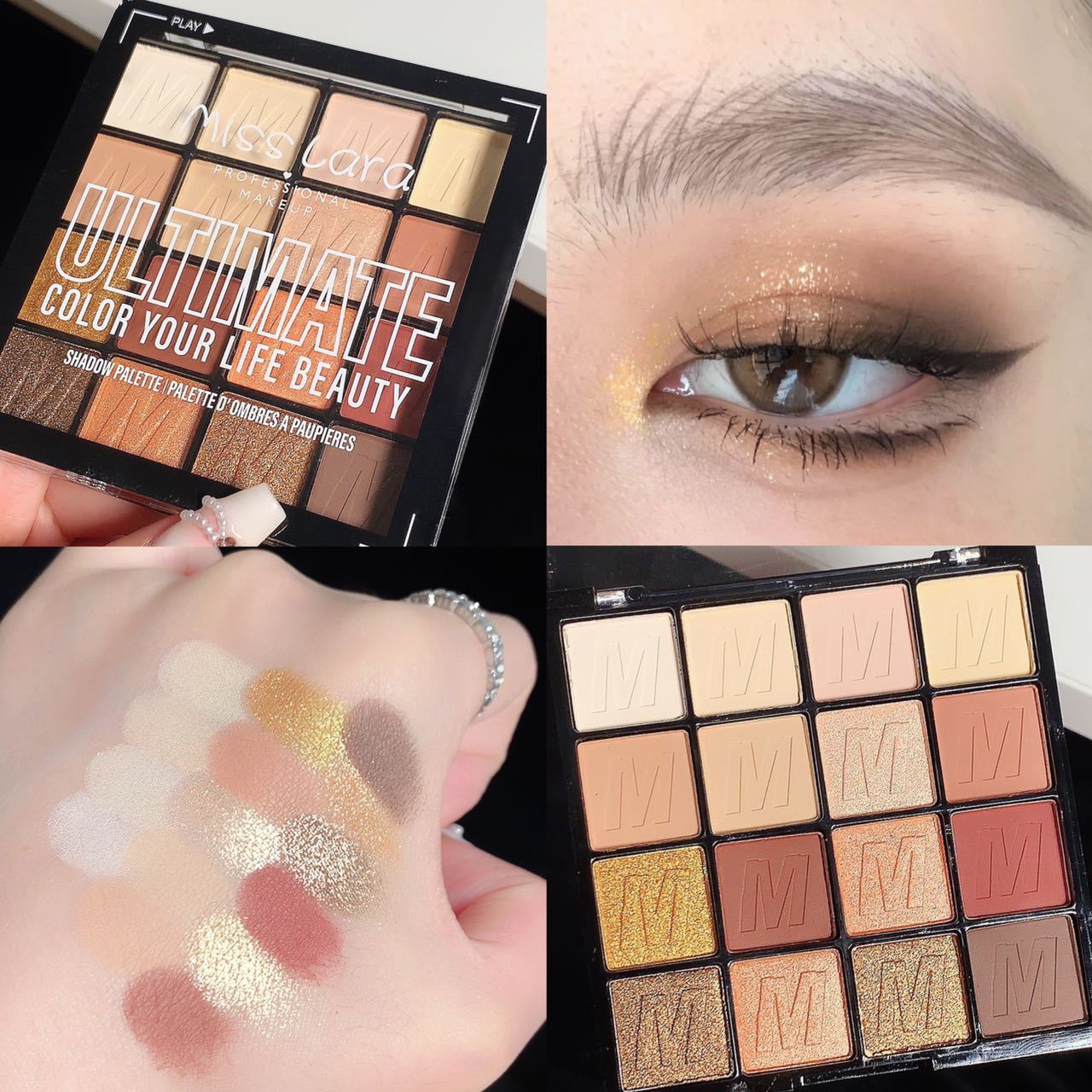 16 Colors Pearlescent Eyeshadow Waterproof Matte New Stage Makeup Glitter Shimmer Misty with Brush Eyeshadow Palette