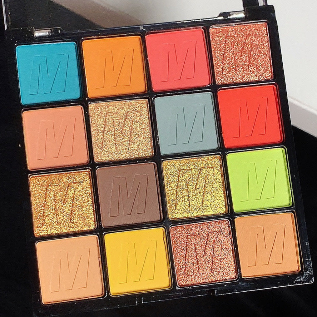 16 Colors Pearlescent Eyeshadow Waterproof Matte New Stage Makeup Glitter Shimmer Misty with Brush Eyeshadow Palette