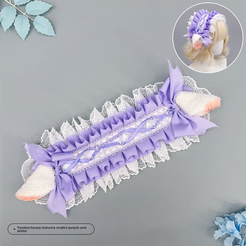 Japanese Harajuku Style Lolita Little Sheep Ear Headband Sweet Girl Soft Cute Imitation Lamb Wool Bow Hair Accessory