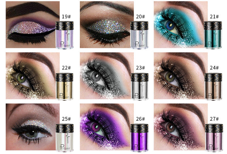 Pudaier Monochrome Eyeshadow Glitter Sequins Mermaid Princess Pearlescent Easy-to-Color 36 Colors Eyeshadow