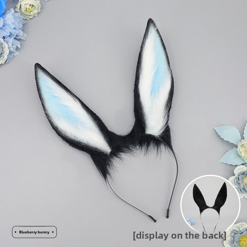 Comic Con Cosplay Headwear Props Blueberry Bunny Realistic Animal Ear Hair Accessories Party Headband Plush Bunny Ear Hairband