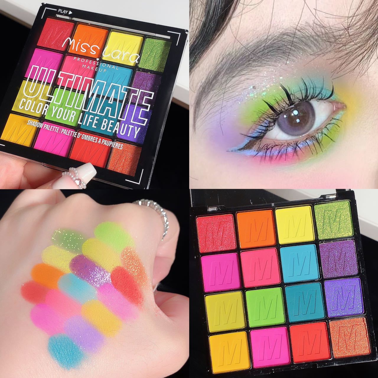 16 Colors Pearlescent Eyeshadow Waterproof Matte New Stage Makeup Glitter Shimmer Misty with Brush Eyeshadow Palette