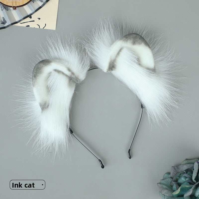 Handmade Realistic Animal Ear Headband Ancient Style Ink Painting Hair Accessories Plush Fox Ear Headwear Cat Ear Sheep Ear Comic Con Props Hairband