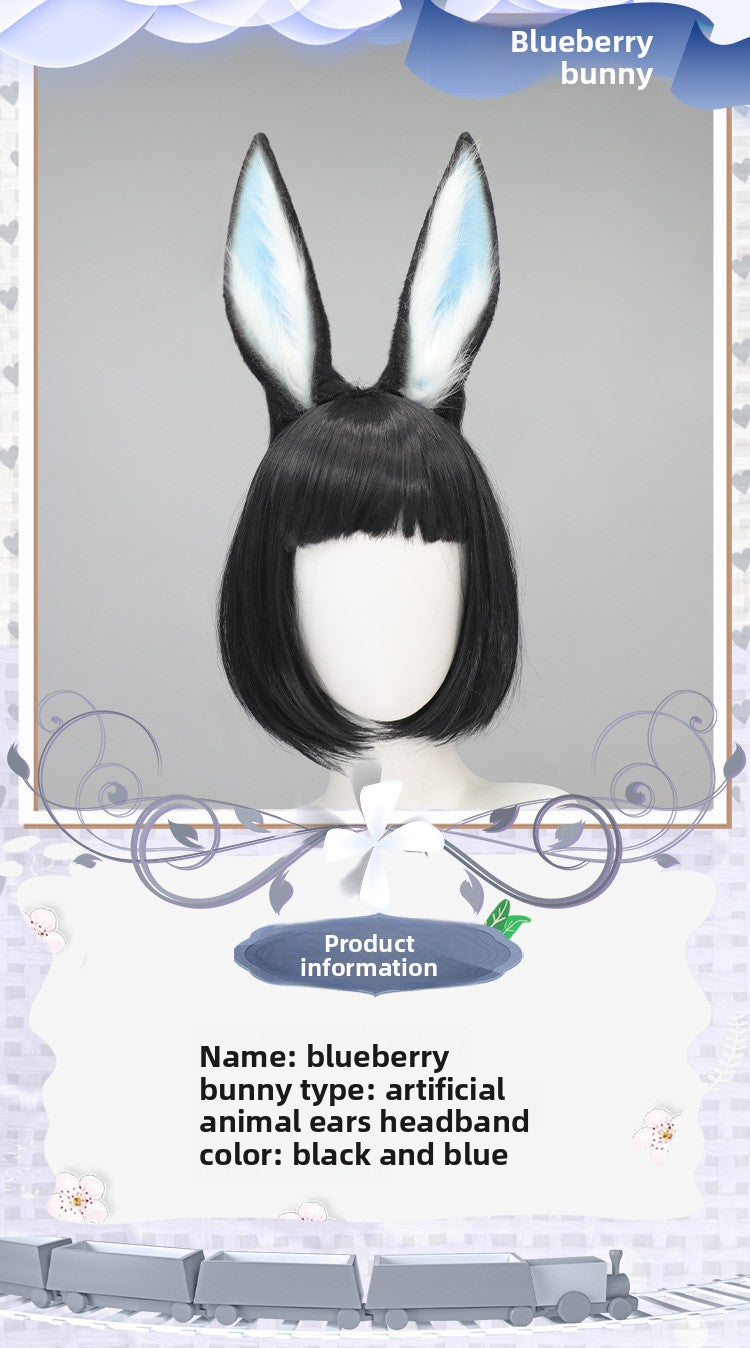 Comic Con Cosplay Headwear Props Blueberry Bunny Realistic Animal Ear Hair Accessories Party Headband Plush Bunny Ear Hairband