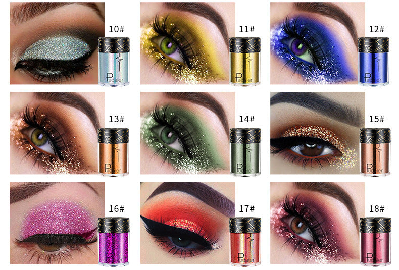Pudaier Monochrome Eyeshadow Glitter Sequins Mermaid Princess Pearlescent Easy-to-Color 36 Colors Eyeshadow