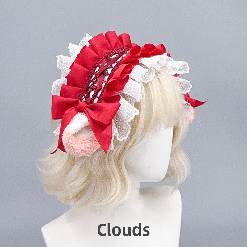 Japanese Harajuku Style Lolita Little Sheep Ear Headband Sweet Girl Soft Cute Imitation Lamb Wool Bow Hair Accessory