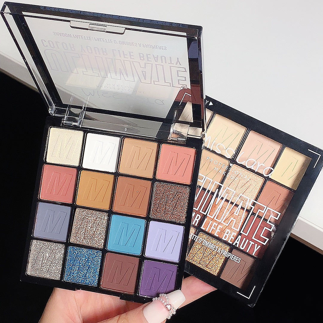 16 Colors Pearlescent Eyeshadow Waterproof Matte New Stage Makeup Glitter Shimmer Misty with Brush Eyeshadow Palette