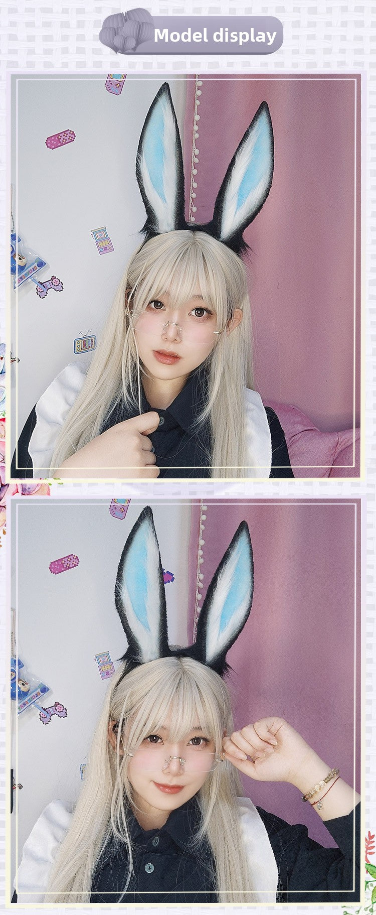 Comic Con Cosplay Headwear Props Blueberry Bunny Realistic Animal Ear Hair Accessories Party Headband Plush Bunny Ear Hairband