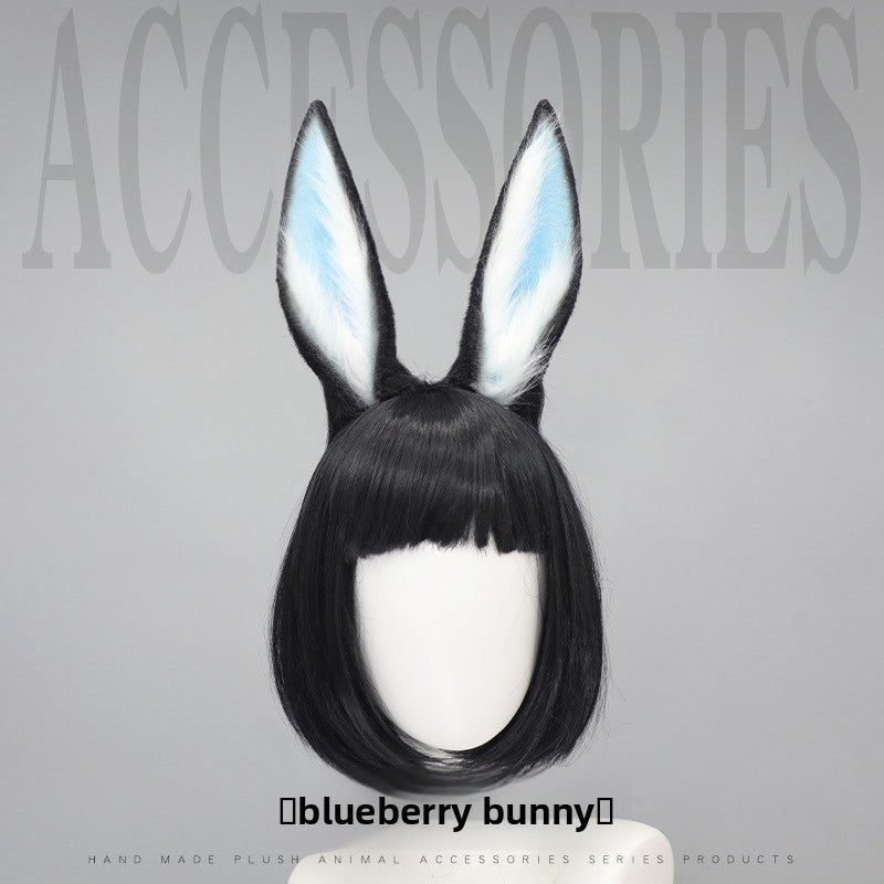 Comic Con Cosplay Headwear Props Blueberry Bunny Realistic Animal Ear Hair Accessories Party Headband Plush Bunny Ear Hairband