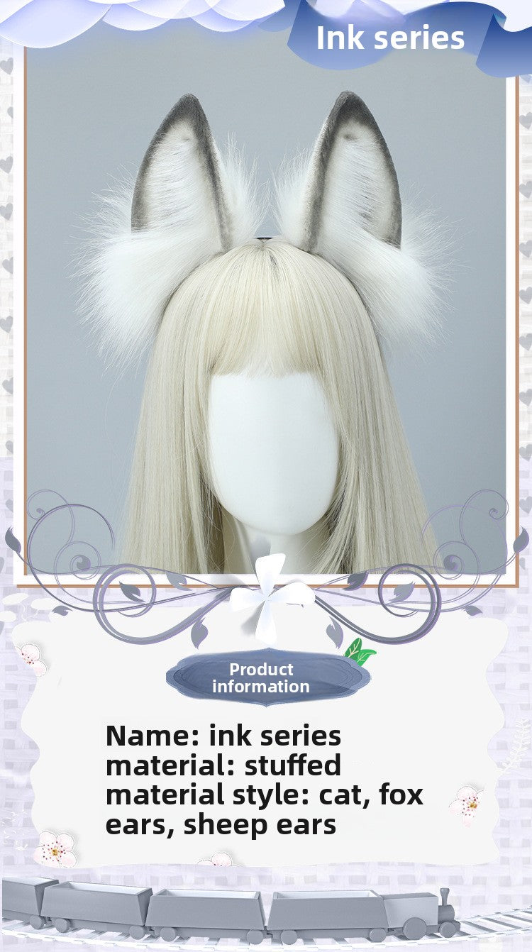 Handmade Realistic Animal Ear Headband Ancient Style Ink Painting Hair Accessories Plush Fox Ear Headwear Cat Ear Sheep Ear Comic Con Props Hairband