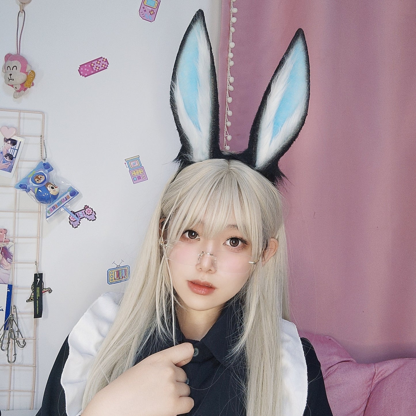 Comic Con Cosplay Headwear Props Blueberry Bunny Realistic Animal Ear Hair Accessories Party Headband Plush Bunny Ear Hairband