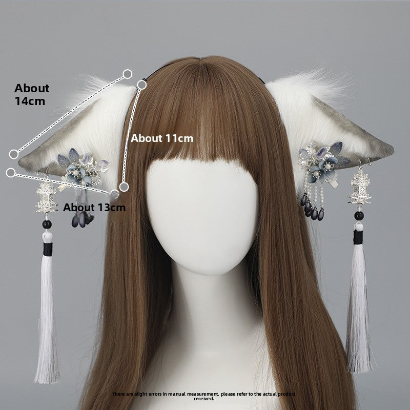 Ancient Style Super Fairy Ink Hair Accessories Tassel Plush Headwear Accessories Japanese Style Girl Comic Exhibition Props Realistic Animal Ear Hairband