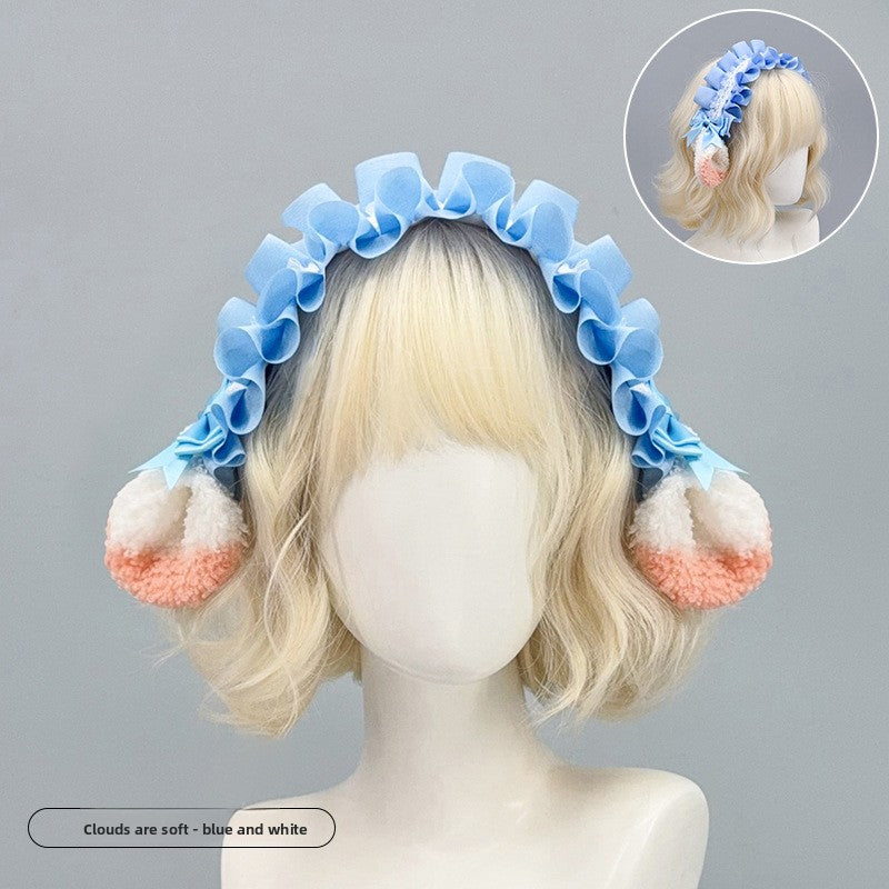 Japanese Harajuku Style Lolita Little Sheep Ear Headband Sweet Girl Soft Cute Imitation Lamb Wool Bow Hair Accessory