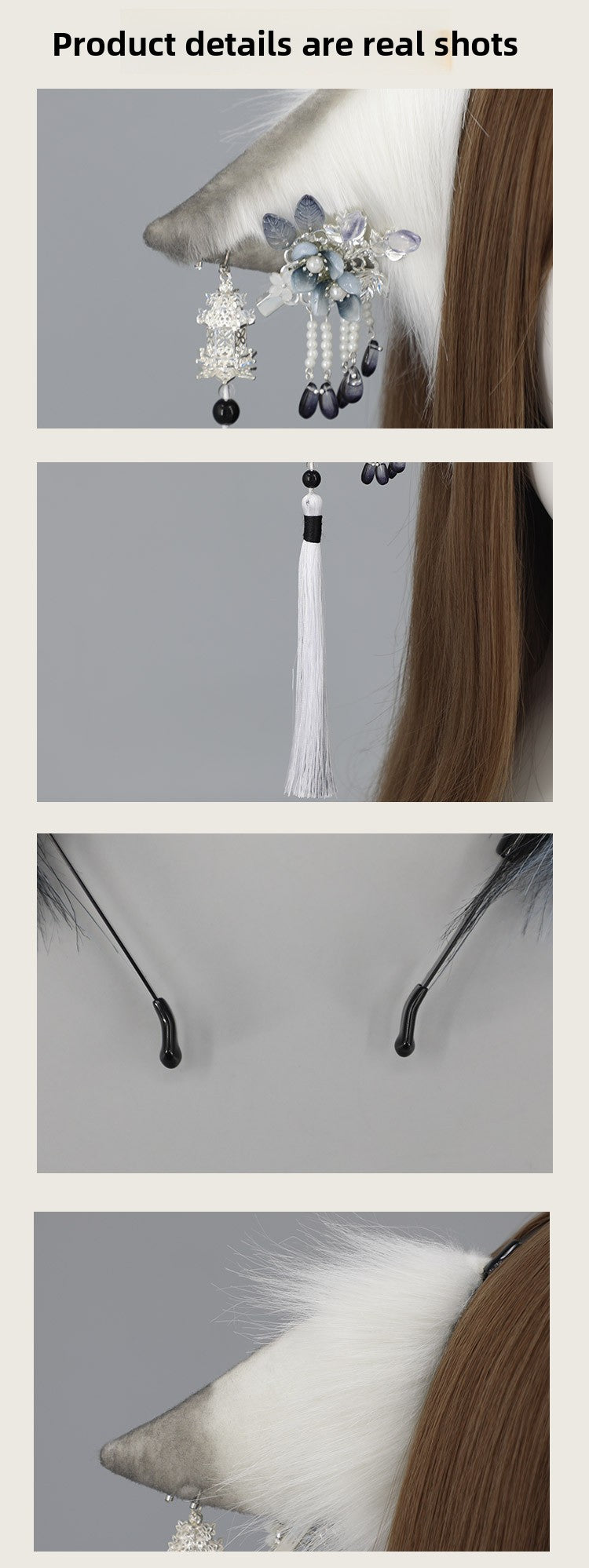 Ancient Style Super Fairy Ink Hair Accessories Tassel Plush Headwear Accessories Japanese Style Girl Comic Exhibition Props Realistic Animal Ear Hairband