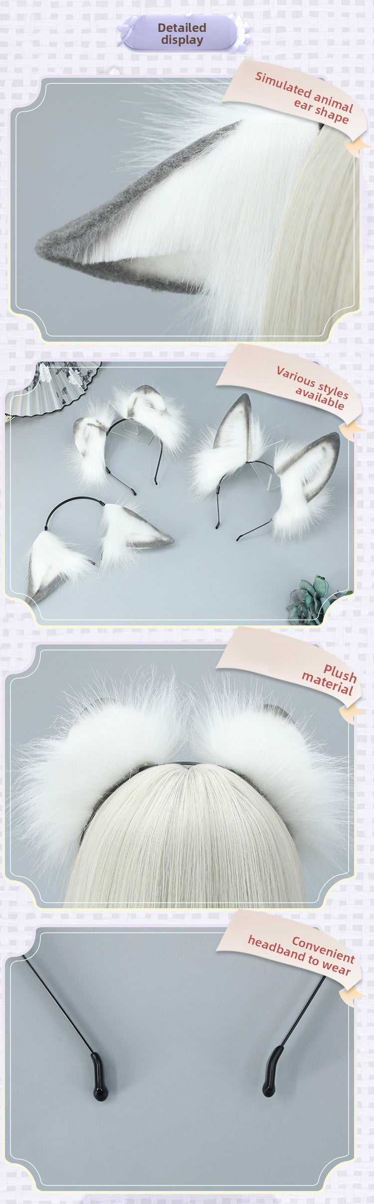Handmade Realistic Animal Ear Headband Ancient Style Ink Painting Hair Accessories Plush Fox Ear Headwear Cat Ear Sheep Ear Comic Con Props Hairband