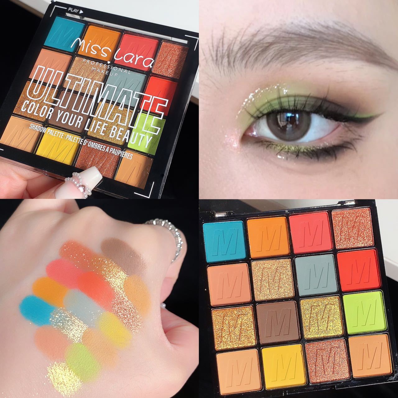16 Colors Pearlescent Eyeshadow Waterproof Matte New Stage Makeup Glitter Shimmer Misty with Brush Eyeshadow Palette