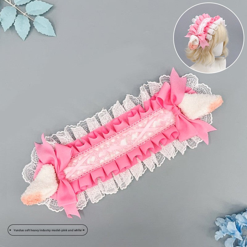 Japanese Harajuku Style Lolita Little Sheep Ear Headband Sweet Girl Soft Cute Imitation Lamb Wool Bow Hair Accessory