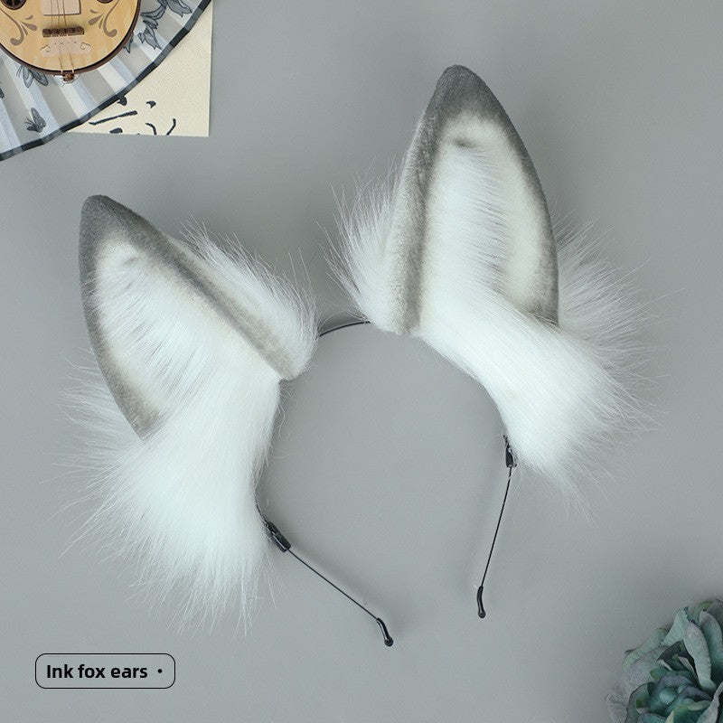 Handmade Realistic Animal Ear Headband Ancient Style Ink Painting Hair Accessories Plush Fox Ear Headwear Cat Ear Sheep Ear Comic Con Props Hairband