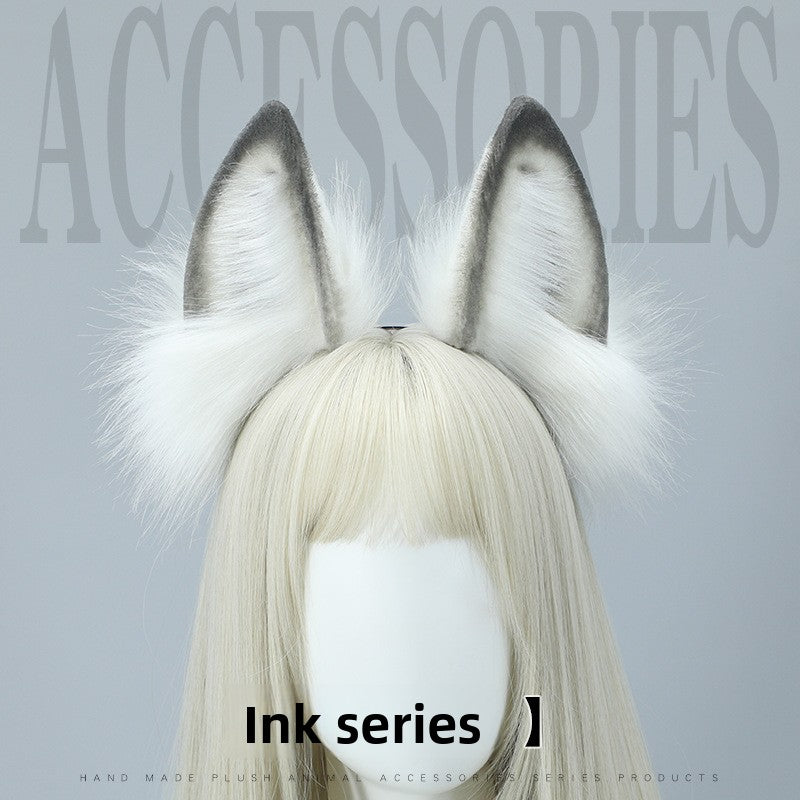 Handmade Realistic Animal Ear Headband Ancient Style Ink Painting Hair Accessories Plush Fox Ear Headwear Cat Ear Sheep Ear Comic Con Props Hairband