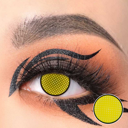 Lentes de contacto para cosplay de malla amarilla y negra