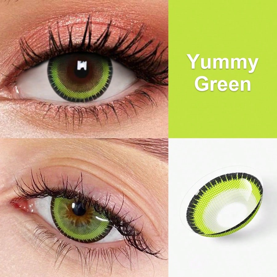 1pair Yummy Green Yearly Cosmetic Eye Lenses Natural Contact Lenses