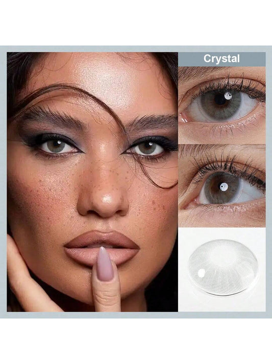 3Pces Crystal Gray Monthly Contact Lenses Colored Cosmetic Beauty Contact Lens For Dark Eye Lens 14.2mm
