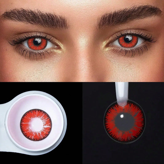 1Pair/2Pcs Yearly Mystery Red Soft Contact Eye Lenses Fashion Eye Cosmetic Colored Contact Lens