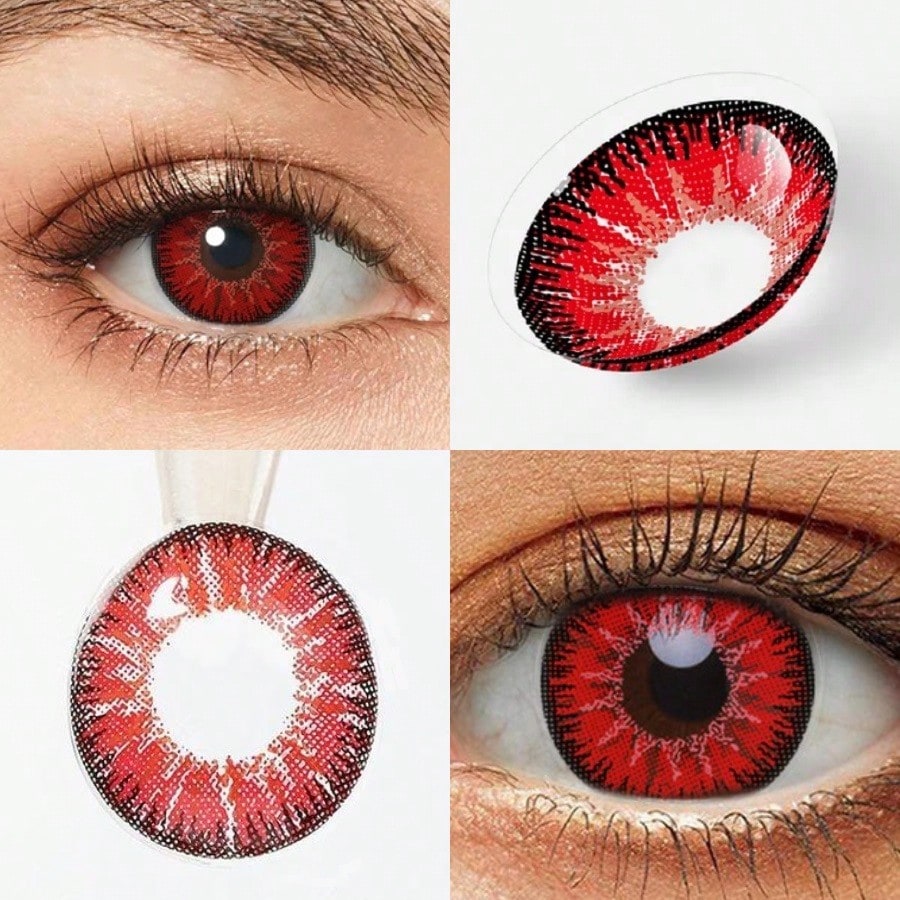 1Pair/2Pcs Yearly Mystery Red Soft Contact Eye Lenses Fashion Eye Cosmetic Colored Contact Lens