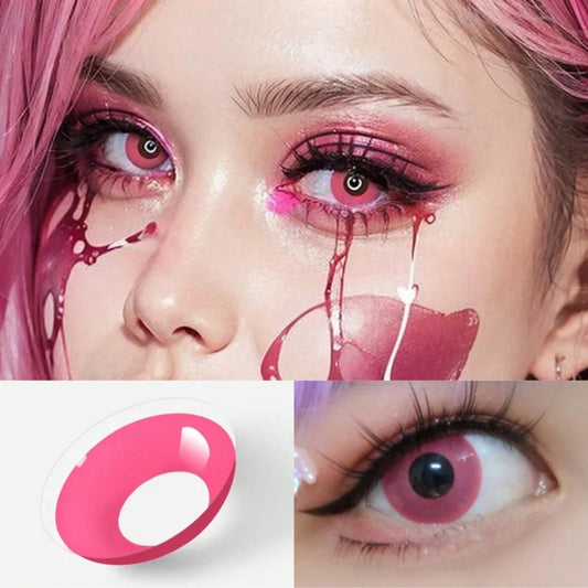 1Pair/2Pces Pink Block Contact Lenses Colored Cosmetic Beauty Contact Lens For Dark Eye Lens 14.2mm