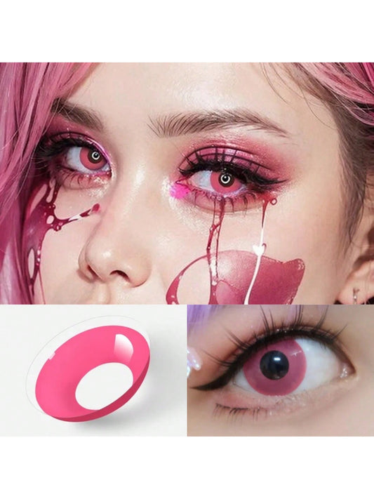 1Pairs/2Pces Pink Block Contact Lenses Colored Cosmetic Beauty Contact Lens For Dark Eye Lens 14.2mm