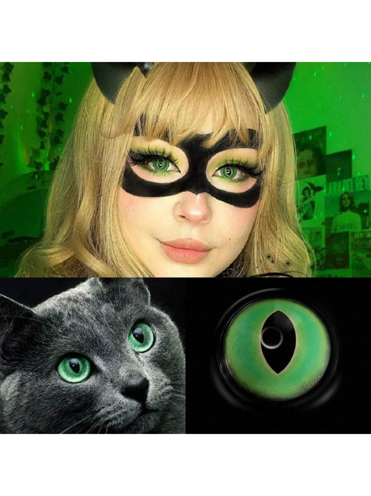 1Pairs/2Pces British Shorthair Green Contact Lenses Colored Cosmetic Beauty Contact Lens For Dark Eye Lens 14.2mm