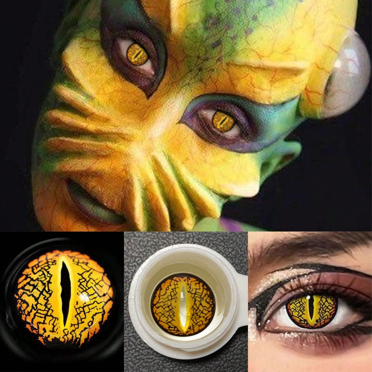 1pair/2Pcs Lizard Eye Yellow Contact Lenses Colored Cosmetic Beauty Crazy Contact Lens For Dark Eye Lens 14.2mm