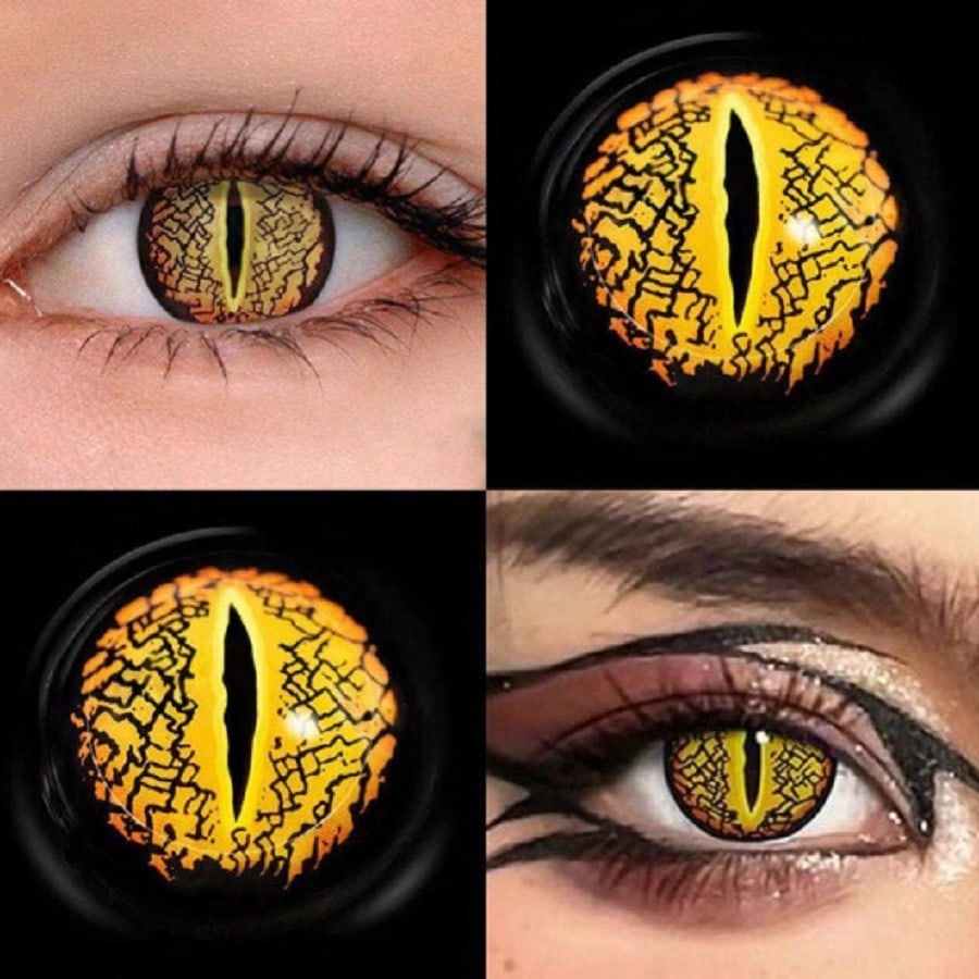 1pair/2Pcs Lizard Eye Yellow Contact Lenses Colored Cosmetic Beauty Crazy Contact Lens For Dark Eye Lens 14.2mm