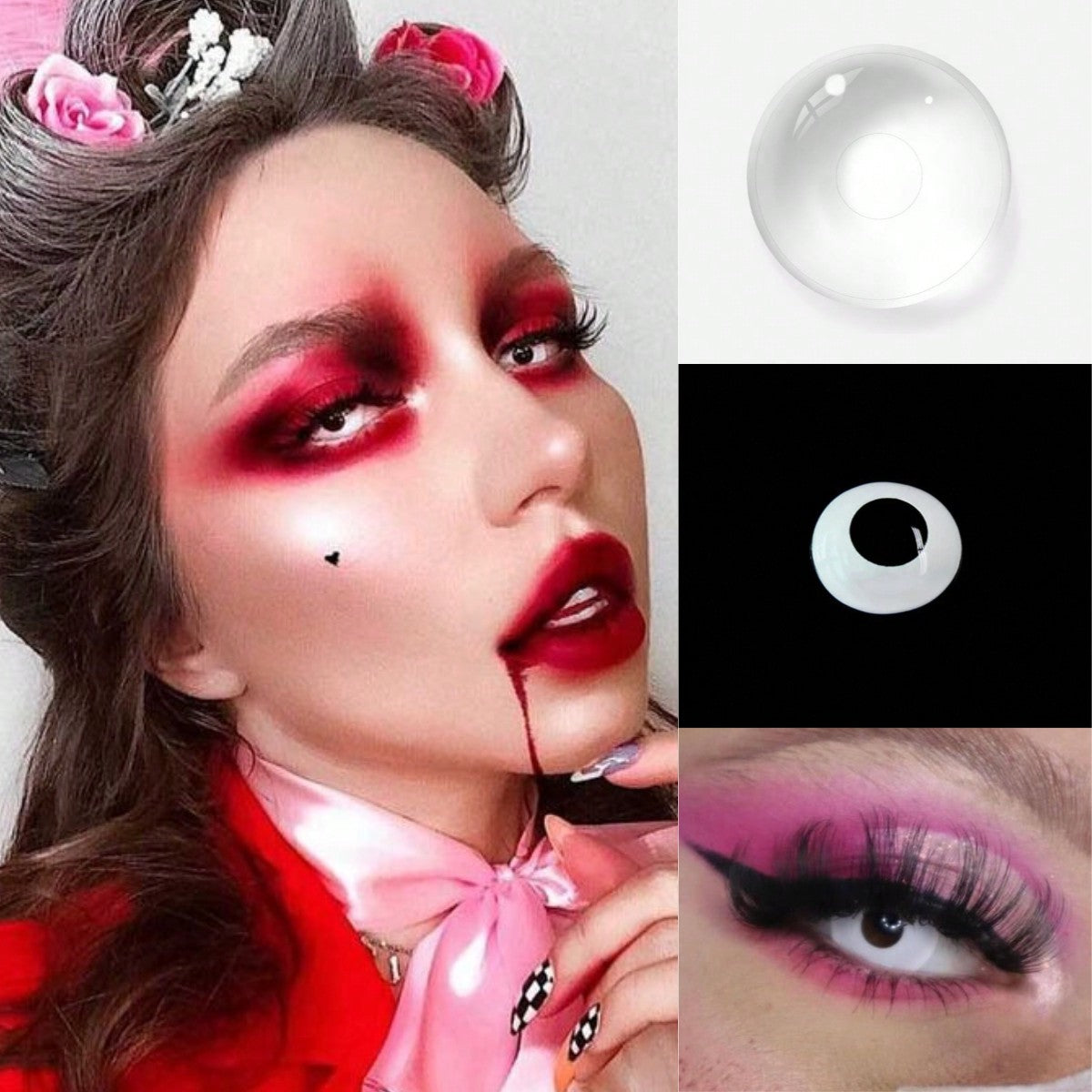 1Pair/2Pcs White Block Cosplay Contact Lenses Colored Cosmetic Halloween Contact Lens For Dark Eye Lens 14.2mm