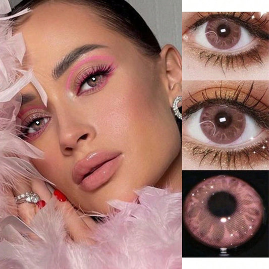 1pair/2Pces Gem Pink Contact Lenses Colored Cosmetic Beauty Contact Lens For Dark Eye Lens 14.2mm