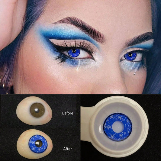 1Pair/2Pces Midsummer Blue Contact Lenses Colored Cosmetic Beauty Contact Lens For Dark Eye Lens 14.2mm