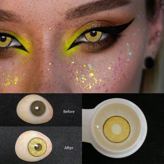 1pair/2Pcs Midisummer Estrellas Yellow Contact Lenses Colored Cosmetic Beauty Contact Lens For Dark Eye Lens 14.2mm