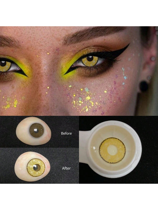 1Pairs/2Pces Midisummer Estrellas Yellow Contact Lenses Colored Cosmetic Beauty Contact Lens For Dark Eye Lens 14.2mm